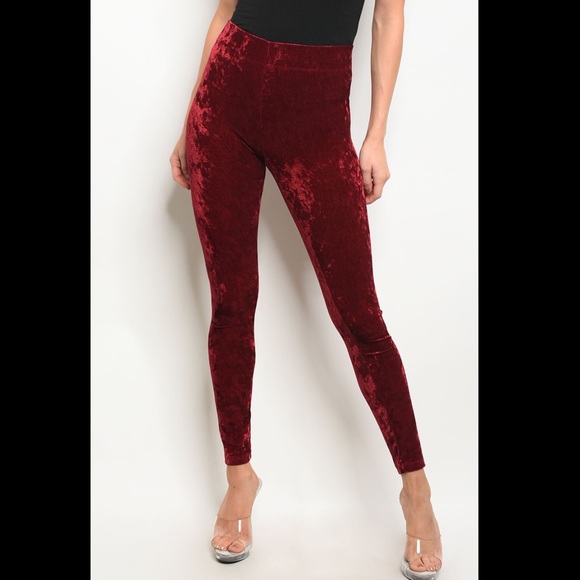 Burgundy Velvet Leggings - Picture 3 of 4